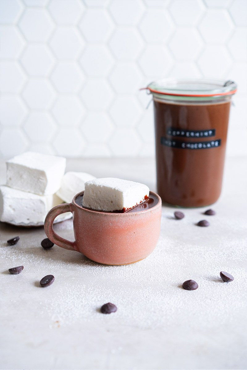 Ganache Hot Chocolate with Peppermint Marshmallows